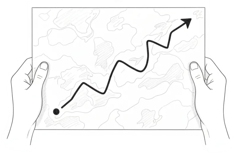 Hands holding a map with a route drawn on it